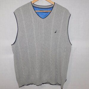 Nautica Mens XL Gray Blue Cable Knit V neck  Sweater Vest